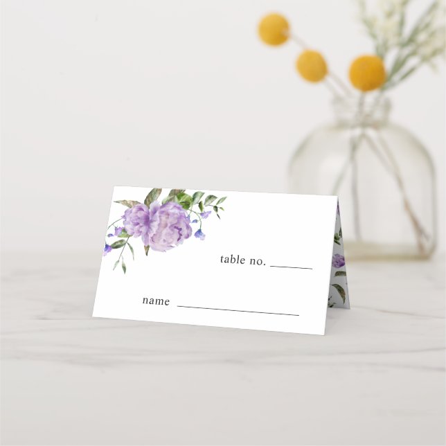 Púrpura Boda Floral Número de tabla Tarjeta de lug (Anverso)
