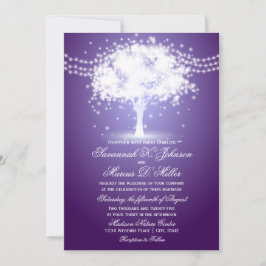 Púrpura Cadena de árbol ilumina invitaciones de ma