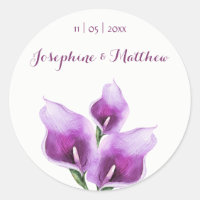 Púrpura Calla Lillies Watercolor Bodas Pegatinas