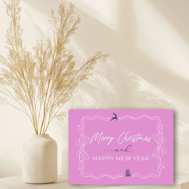 Púrpura claro: Tarjeta de vacaciones Bow & Trees D (Light Purple: Bow & Trees Doodles Holiday Card)