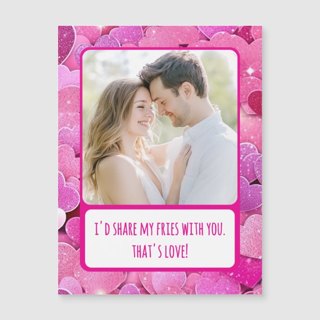 Púrpura Corazón Rosa Comparte Mi Fries Magnet Tarj (Anverso)