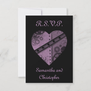 Púrpura corazón RSVP boda elegante