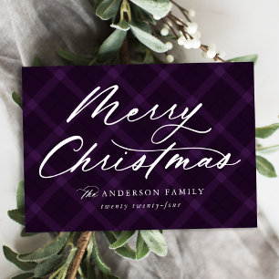 Púrpura Cuadros Cepillados Feliz Navidad Tarjeta s