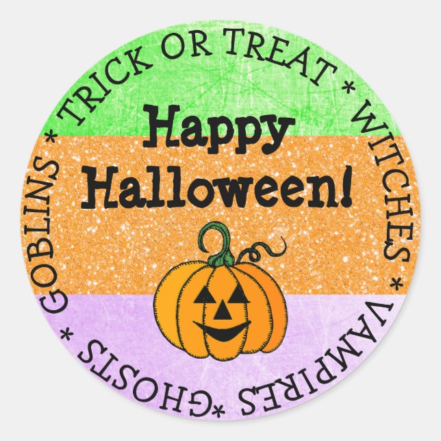 Púrpura de Halloween, verde, Pegatina de calabaza  (Anverso)