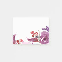 Púrpura de la acuarela + Notas de post-it florales