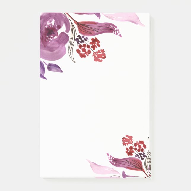 Púrpura de la acuarela + Notas de post-it florales (Anverso)
