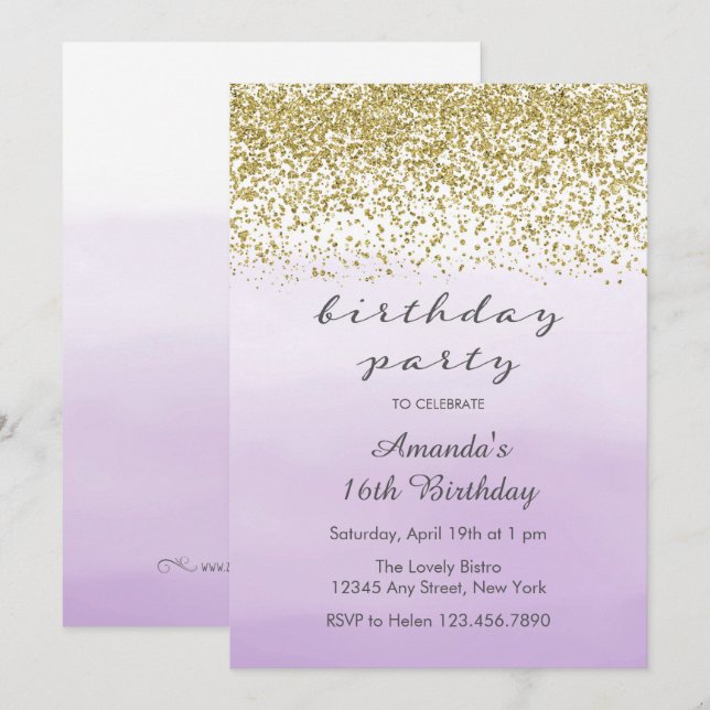 Púrpura de la lavanda e invitación del cumpleaños (Anverso / Reverso)