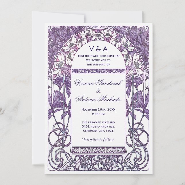 Púrpura de las invitaciones VI de la boda del (Anverso)