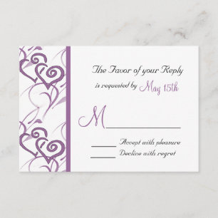Púrpura Doble Corazón Swirl Vines Wedding RSVP