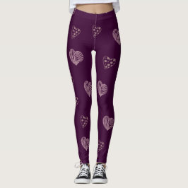 Púrpura Doodle Hearts Leggings