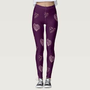 Púrpura Doodle Hearts Leggings