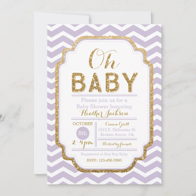 Púrpura e invitación de Baby Shower del chica del (Anverso)