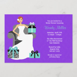 Púrpura e invitación nupcial de la ducha de la