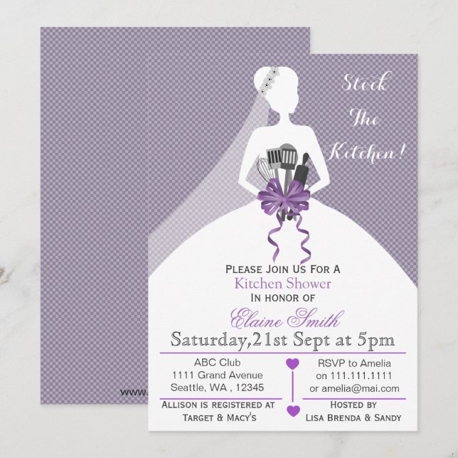 Púrpura en la cocina Ducha de novia Invitación (Anverso / Reverso)