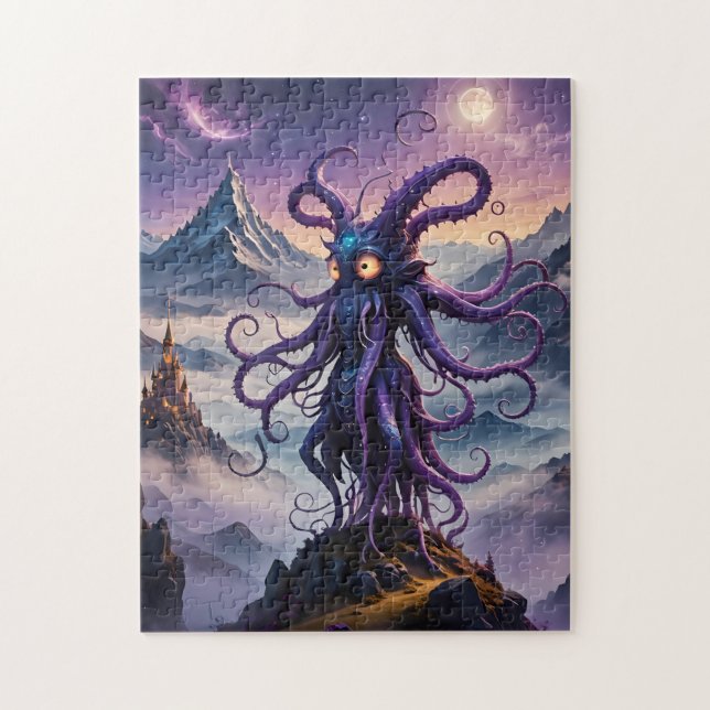 Púrpura espacio Octopus negrita Rompecabezas de co (Vertical)
