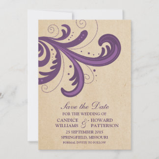 Púrpura estilo Swirls Guardar la invitación de fec
