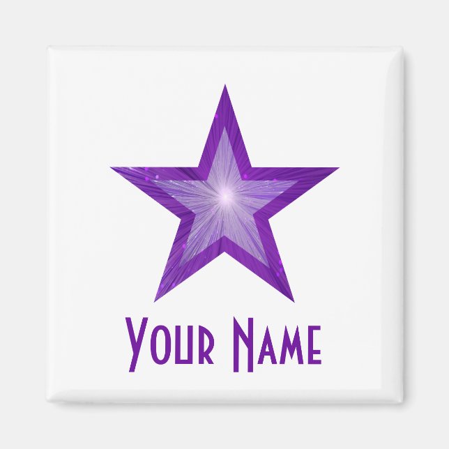 Púrpura estrella 'Tu nombre' frigorífico imán cuad (Frente)