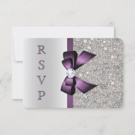 Púrpura Faux Bow Silver Sequines Diamond RSVP