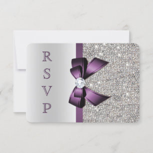Púrpura Faux Bow Silver Sequines Diamond RSVP