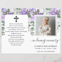 Púrpura Floral acuarela Foto Programa Funeral