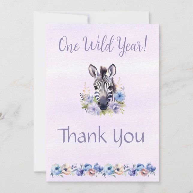 Púrpura Floral Cebra Cumpleaños Gracias Tarjeta (Anverso)