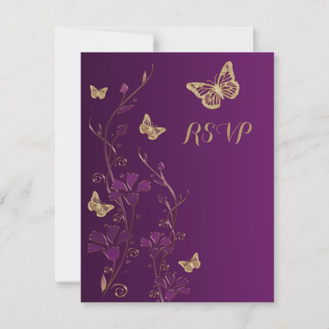 Púrpura, floral de oro con tarjeta de respuesta de (Anverso)