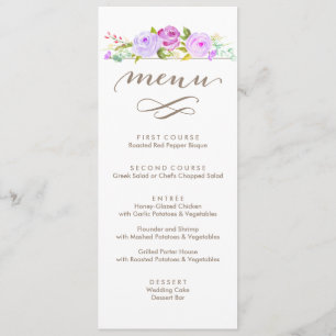Púrpura floral del menú de la boda de la rosaleda
