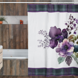 Púrpura Floral Morado y Cortina de Ducha Verde Apl