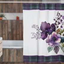 Púrpura Floral Morado y Cortina de Ducha Verde Apl