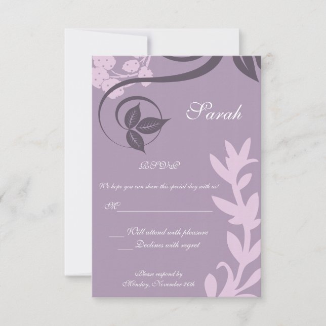 púrpura floral polka dot rsvp (Anverso)