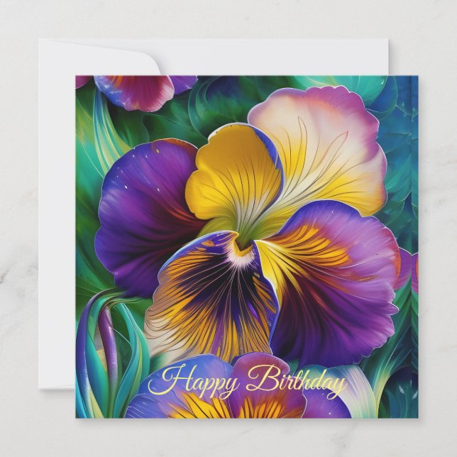 Púrpura floral Púrpura y dorado Pañoso Cumpleaños (Anverso)