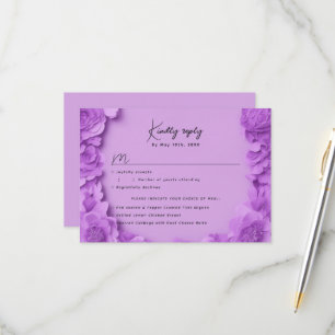 Púrpura floral RSVP con opciones de comida