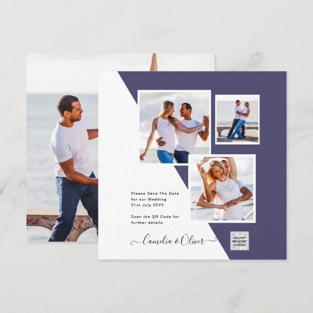 Púrpura FOTO BODA Invitar código QR Guardar fecha (Anverso / Reverso)