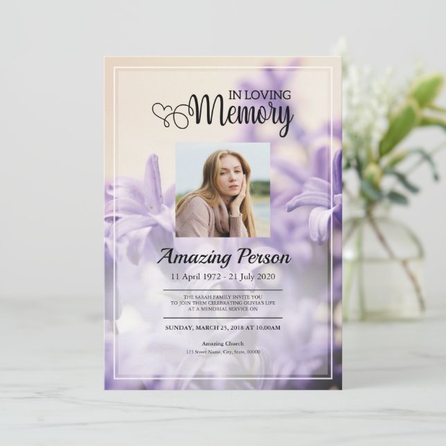 Púrpura Funeral orden de servicio Invitación (Anverso de pie)