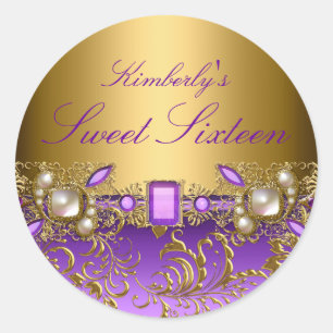 Púrpura Gema y Perlas Dulce Dieciséis Pegatinas
