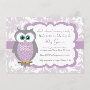 Púrpura, gris, invitaciones de Baby Shower del
