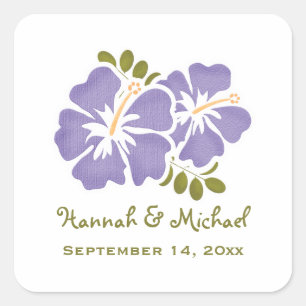 Púrpura Hibiscus Wedding Favor Pegatina Sello