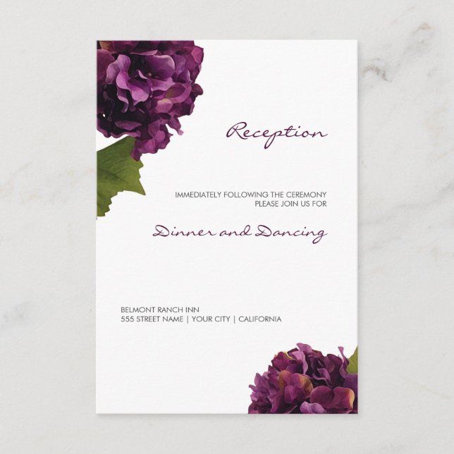 Púrpura hidrangea - tarjeta de recepción floral (Anverso)