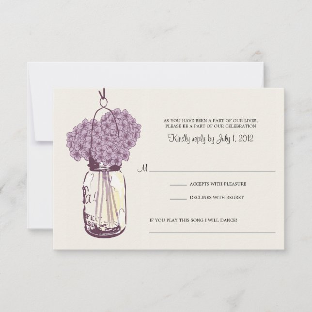 Púrpura Hydrangea & Mason Jar Wedding RSVP (Anverso)