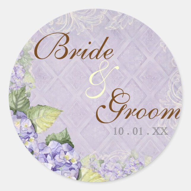 Púrpura Hydrangea Swirl - Sello Boda o Pegatina (Anverso)