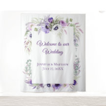 Púrpura Lavanda y Anémonas Blancas Floral | Tapiz