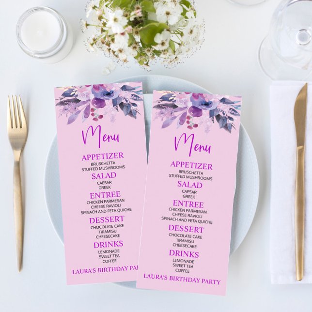 Púrpura Lilac Birthday Party Food Menu (Subido por el creador)