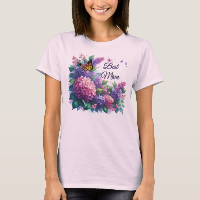 Púrpura Lilacs Mejor Camiseta Floral De Mamá (Anverso)