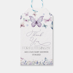 Púrpura mariposa bebé niña etiqueta de favores Bab