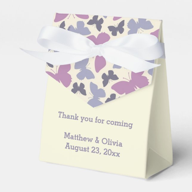 Púrpura mariposas Cajas de favoritos de boda (Front Side)