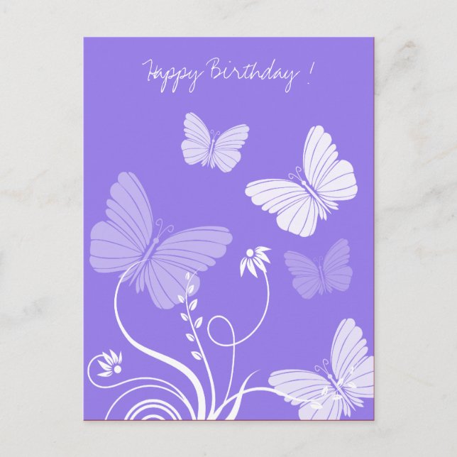 Púrpura mariposas postal de cumpleaños (Anverso)