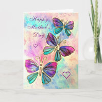 Púrpura mariposas rosadas tarjeta del día de la ma