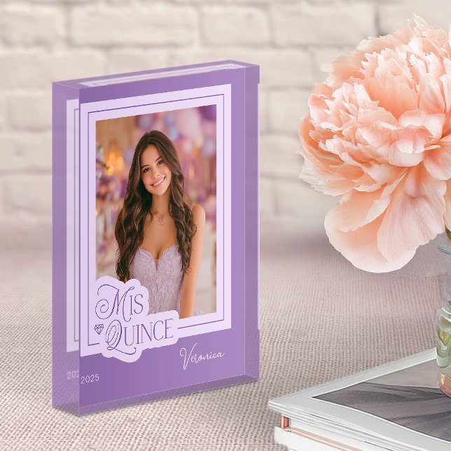Púrpura Mi Quince Quinceañera Foto Bloque acrílico (5x7 photo acrylic block)