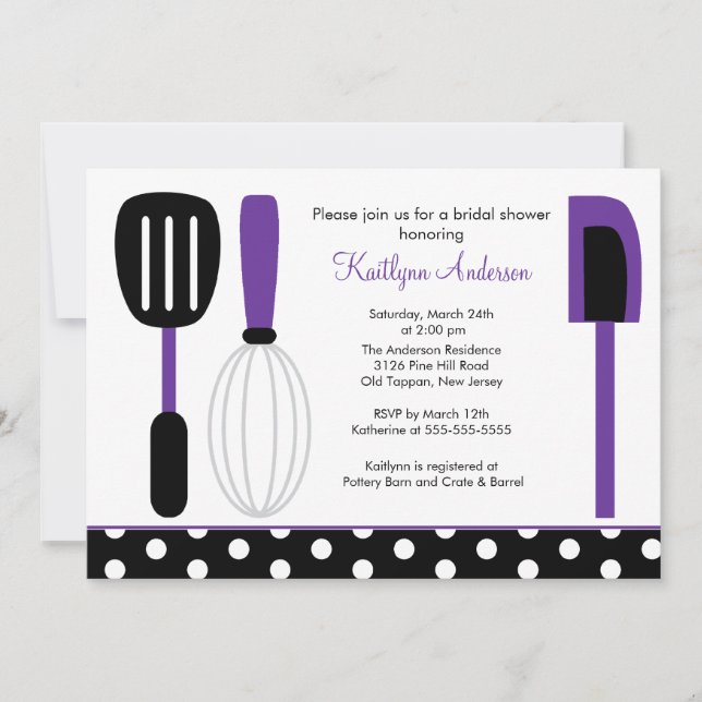 Púrpura nupcial de la invitación de la ducha de la (Anverso)
