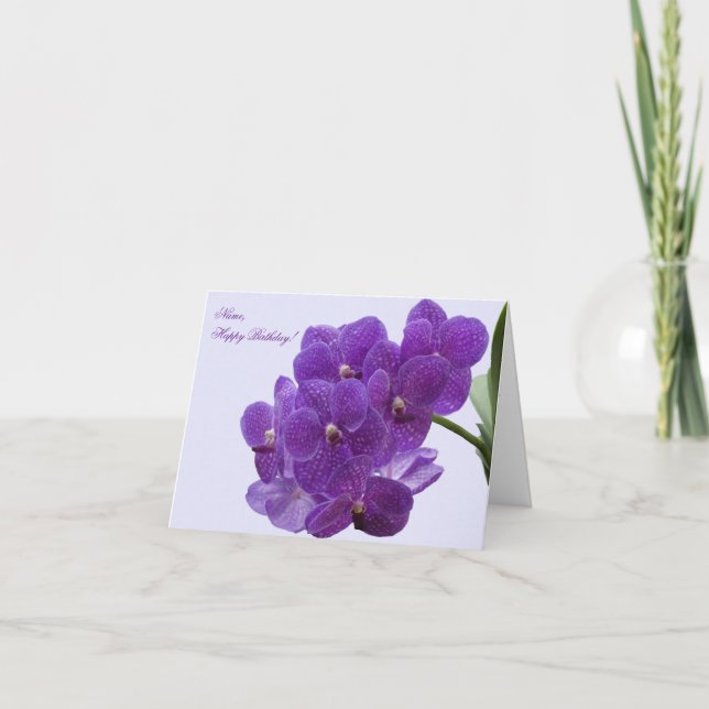Púrpura Orquídea Feliz Cumpleaños Tarjeta de Salud (Anverso)